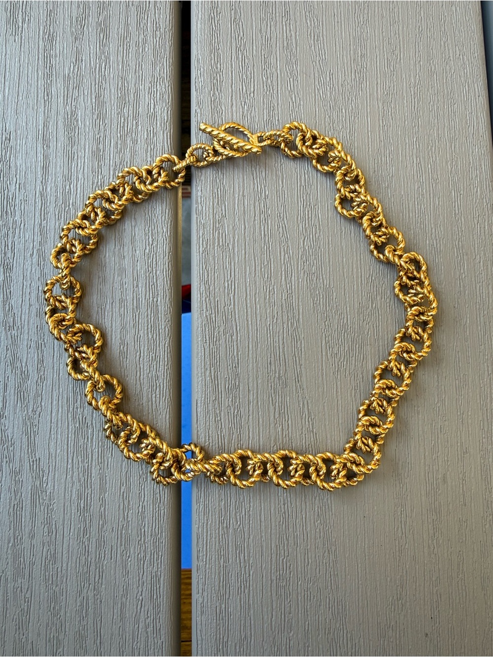 Vintage Monet Gold Tone Twisted Rope Link Toggle Necklace 18” Signed